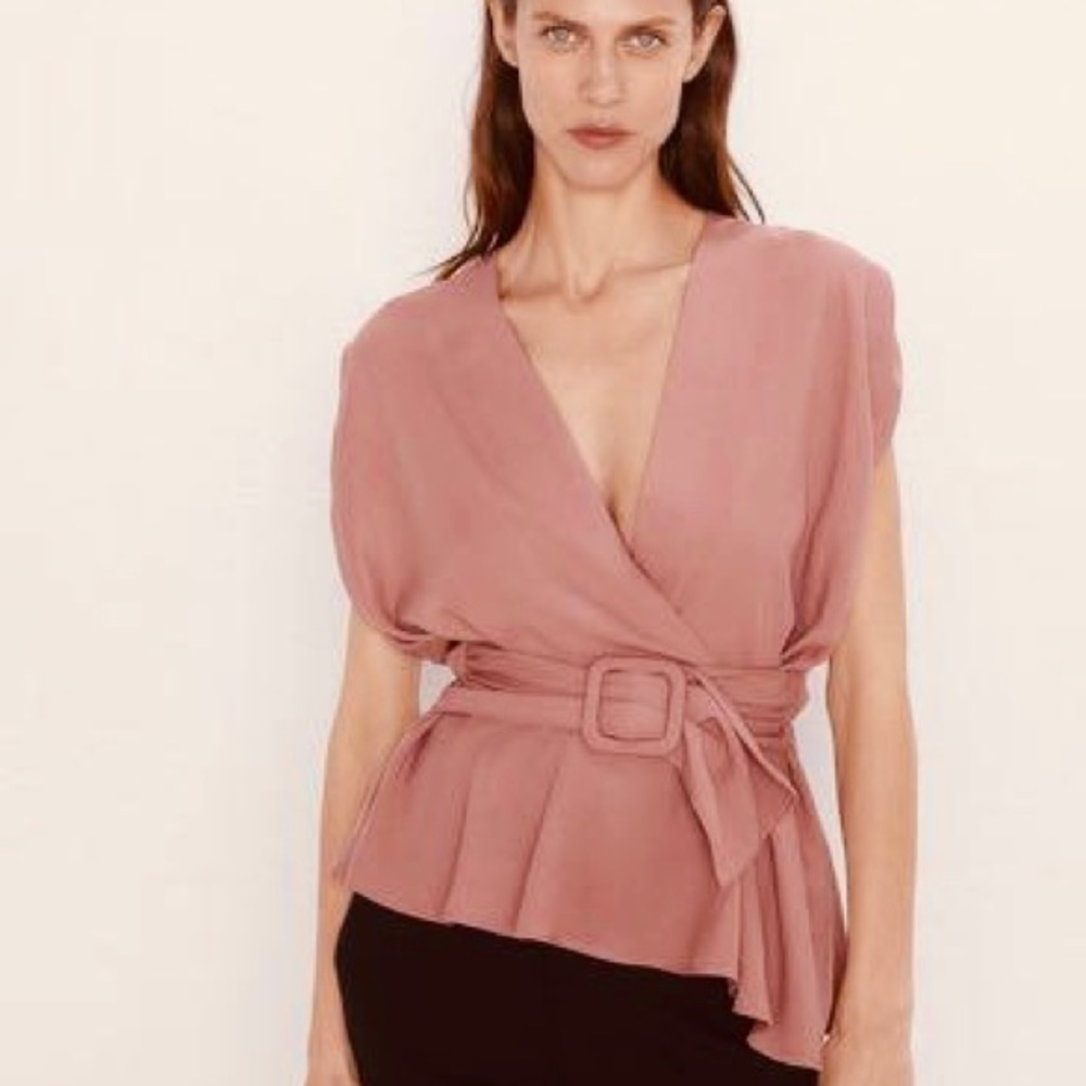 ZARA Belted Belted Wrap Top Bloggers Favorite